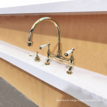 Factory sell brass chrome deck mounted prevent ironing  two handle classical gold kitchen sink faucet